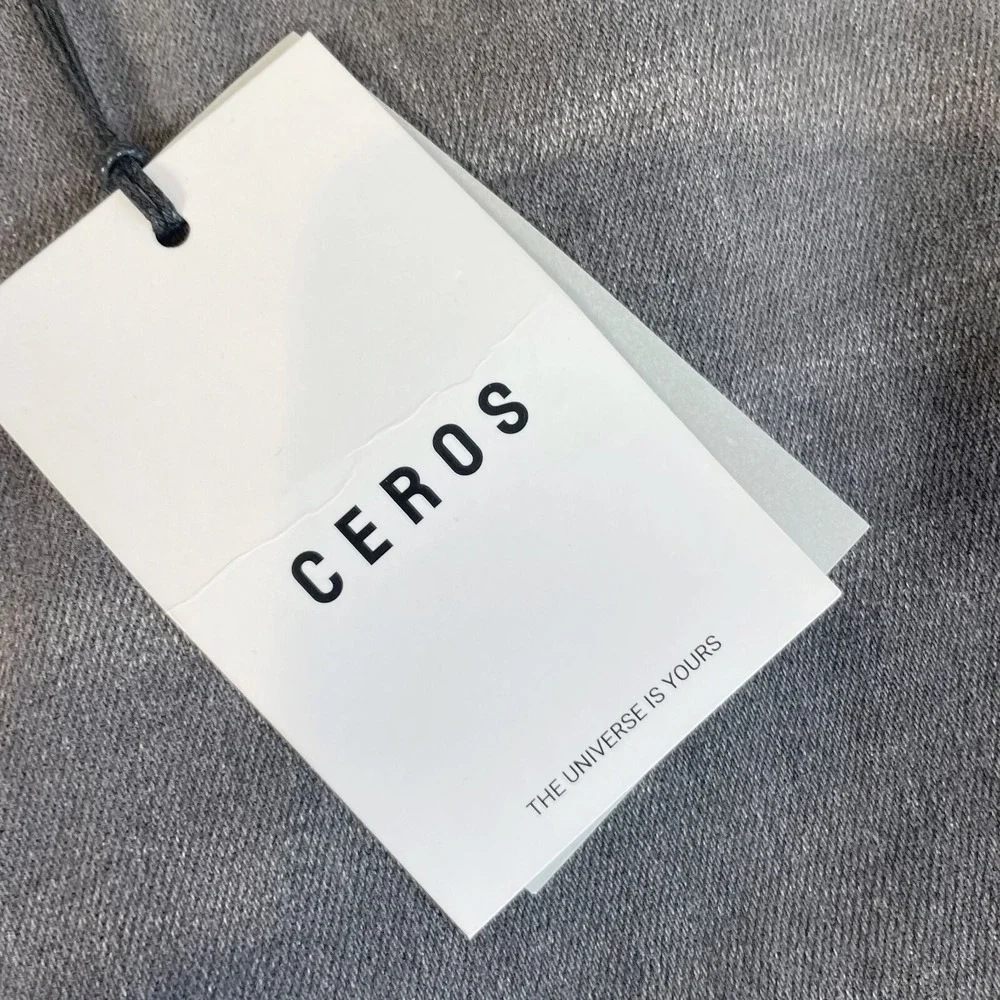 CEROS Womens‎ Super High Rise Flare Jeans Distressed Gray 27 Leather Trim NEW - Picture 4 of 13